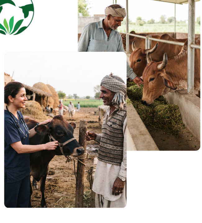 Veterinarians and dairy farmers working with livestock